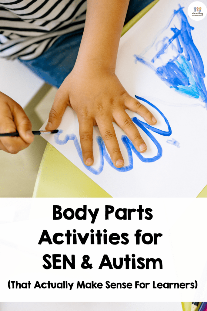 hands-on body parts activities for SEN using hand tracing in preschool EYFS autism classroom for speech and language development