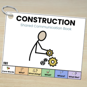 Construction Communication AAC flip book for autistic and neurodiverse children